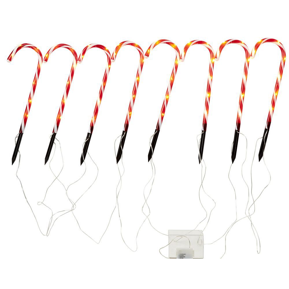 Sucre d'orge lumineux X8 7 LED H47 cm rouge et blanc