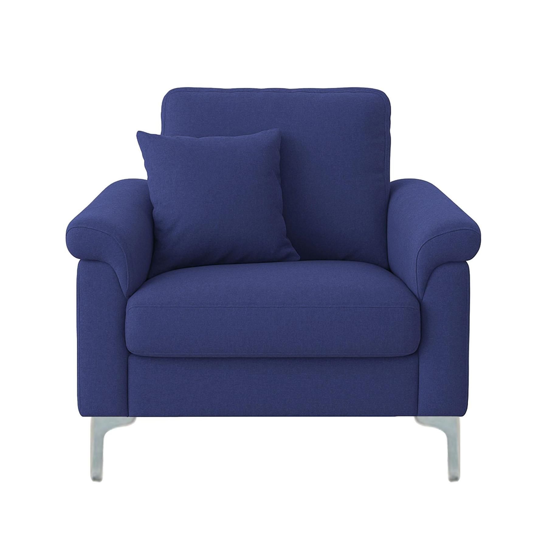 KOSY KOALA Modern Blue Sofa 2 1 Seater Set Fabric with Chrome Feet - Comfortable Couch with Cushion for Living Room, Bedroom or Office