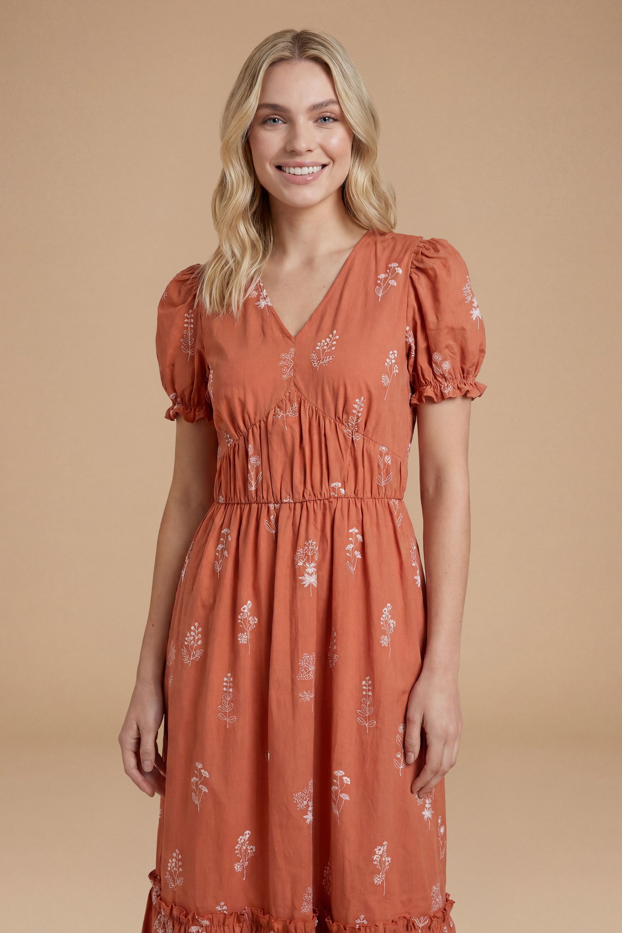 Dorothy Perkins Embroidered Puff Sleeve Tiered Midi Dress
