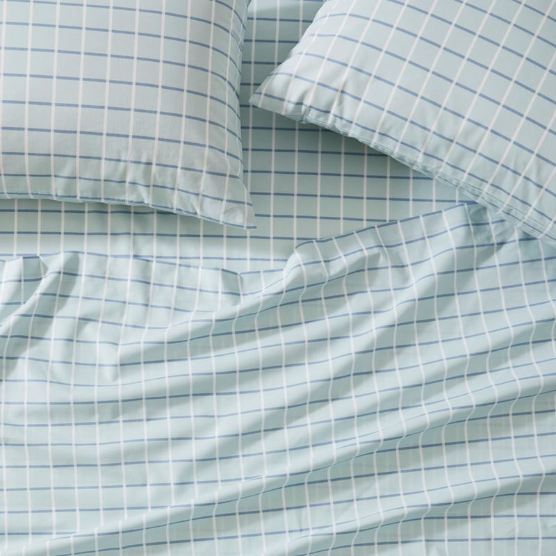 Sky Blue Grid Printed Percale Sheet Set