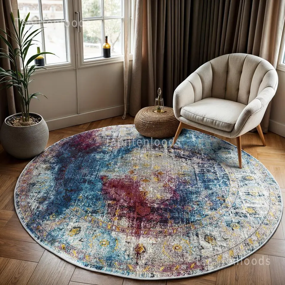 Picasso Heriz Vintage Rond Vloerkleed Multi / Blauw Laagpolig - 240 CM ROND