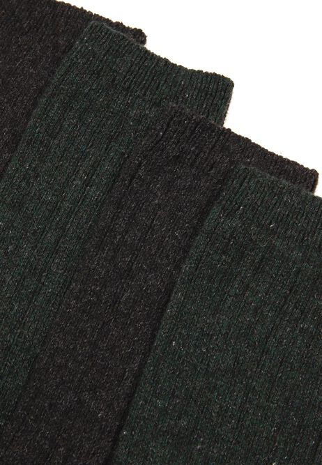 Mens 2pk Charcoal & Green Wool Blend Thermal Socks