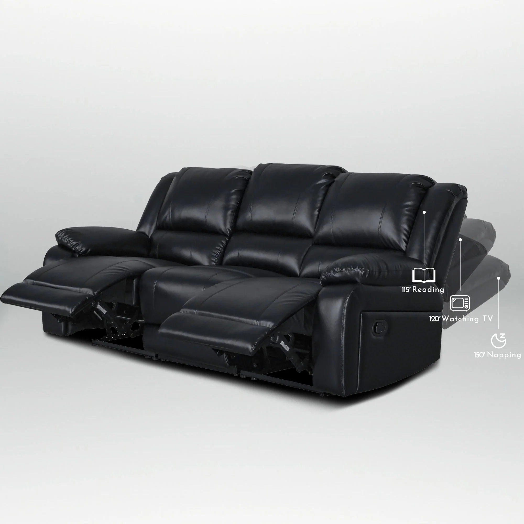 2-Piece Classic Faux Leather Manual Reclining Living Room Sofa Set with Console and Cup Holders