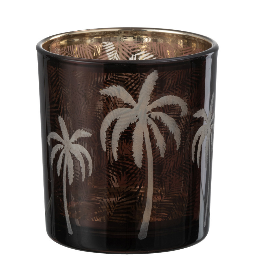 J-Line windlicht Palmboom - glas - bruin - small - 6 stuks
