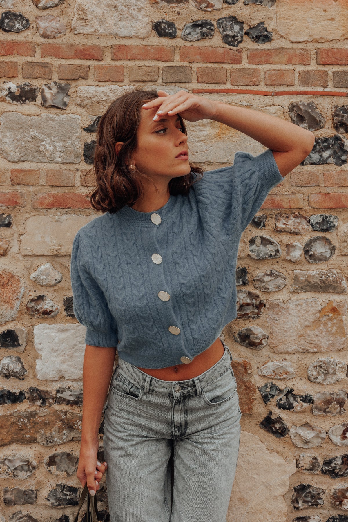 Gilet manches courtes en maille torsadée