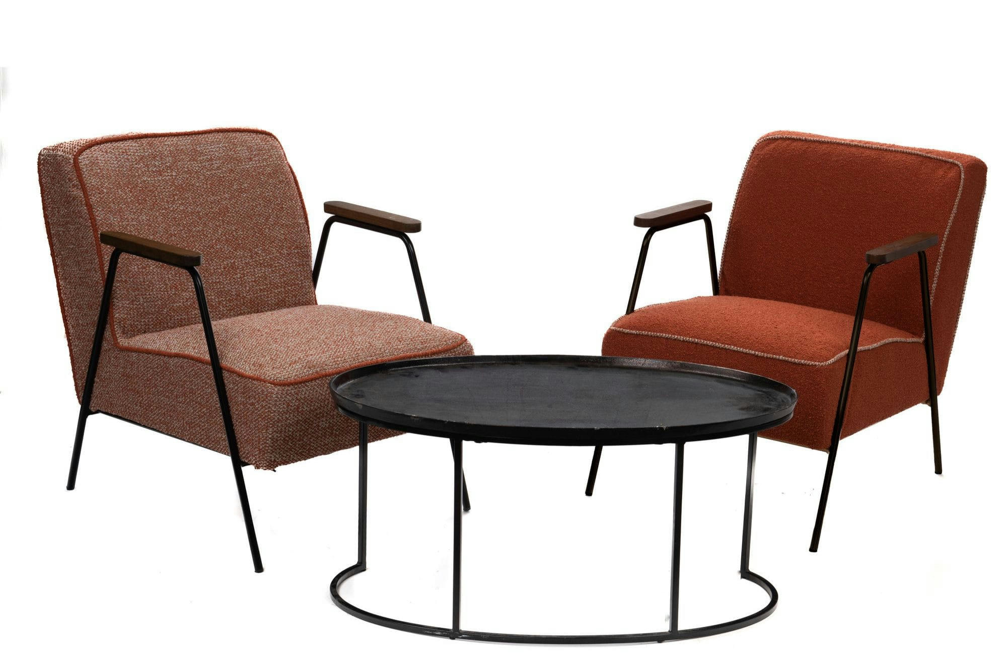 SINTRA - Fauteuil vintage en tissu chiné et pieds métal