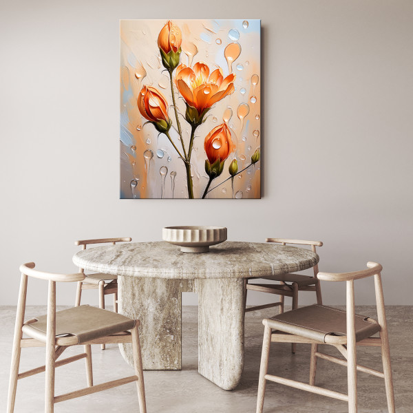 Feeby Obraz na płótnie, Tulipan Kwiat Krople Pomarańczowy 40x60