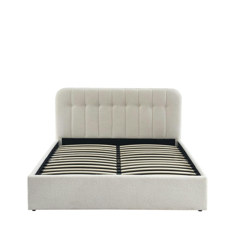 TORGO - Lit coffre matelassé en tissu bouclette 160x200cm ecru