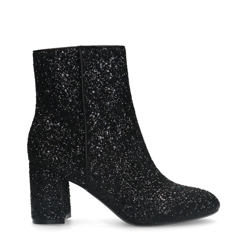 Manfield Zwarte glitter enkellaarsjes met hak