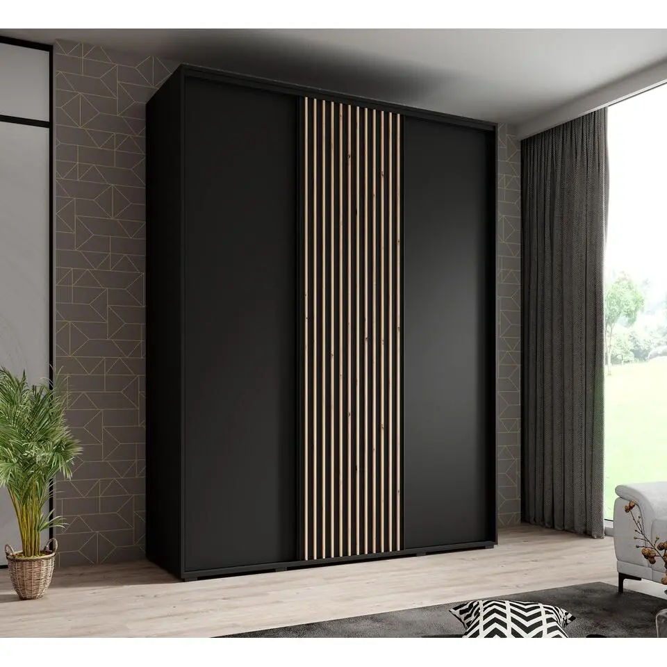 Meubella - Kledingkast Leandro - Zwart - 180 cm