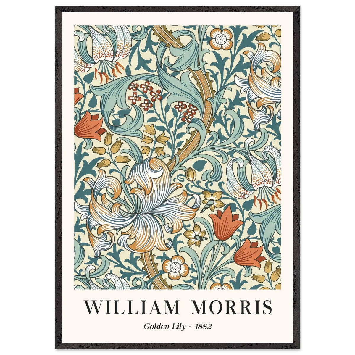 Artfulprints Poster met Lijst William Morris - Golden lilly II 1882  - 70x100 cm - Groen