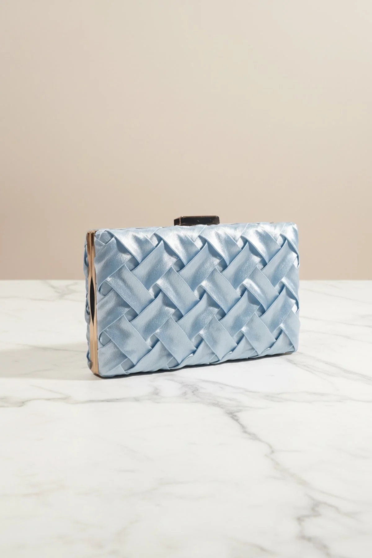 Satin Weave Clutch in Blue