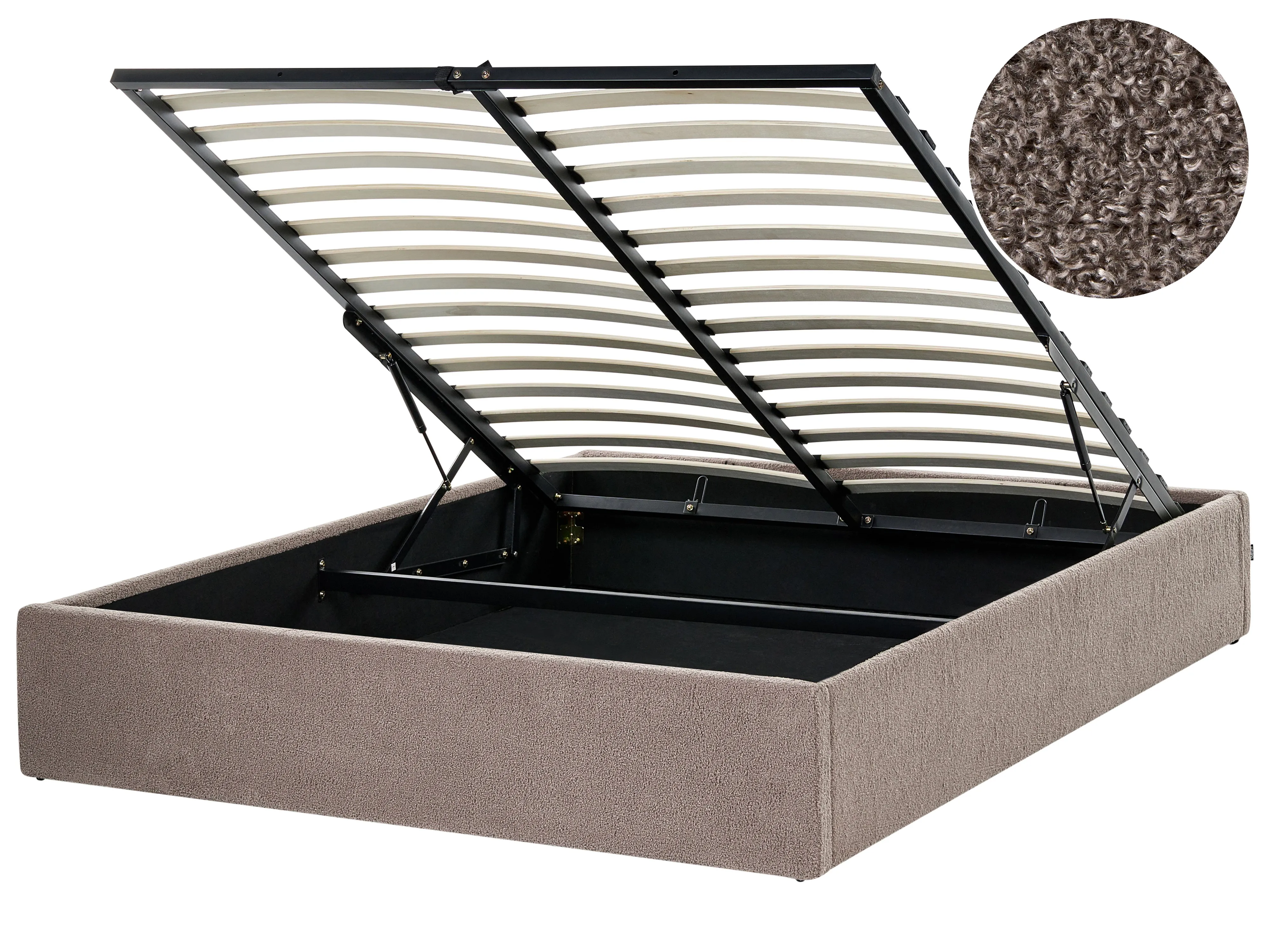 Ottoman Bed without Headboard Boucle DINAN 140 x 200 cm (EU Double) Taupe