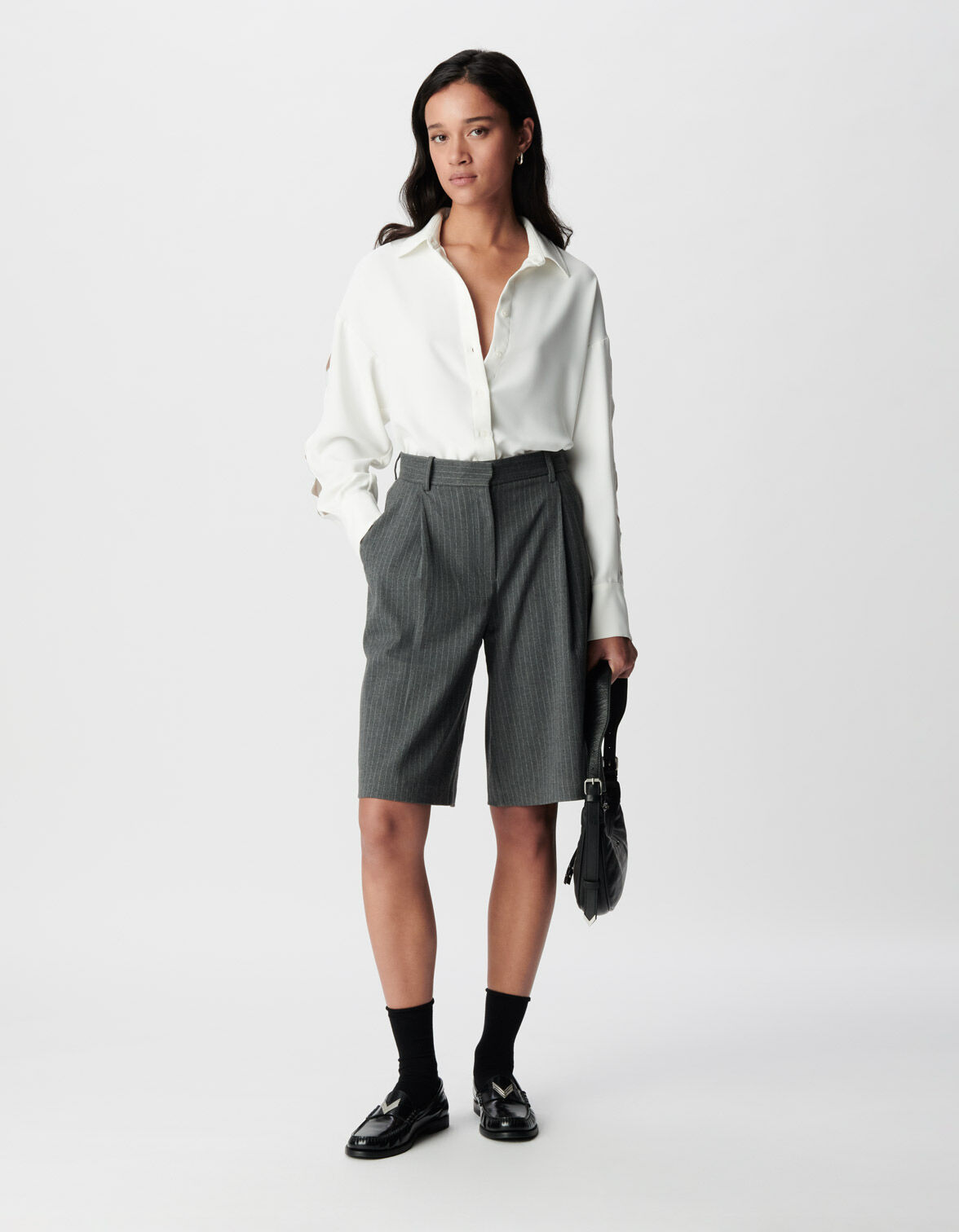 Bermuda de costume gris rayures tennis Femme