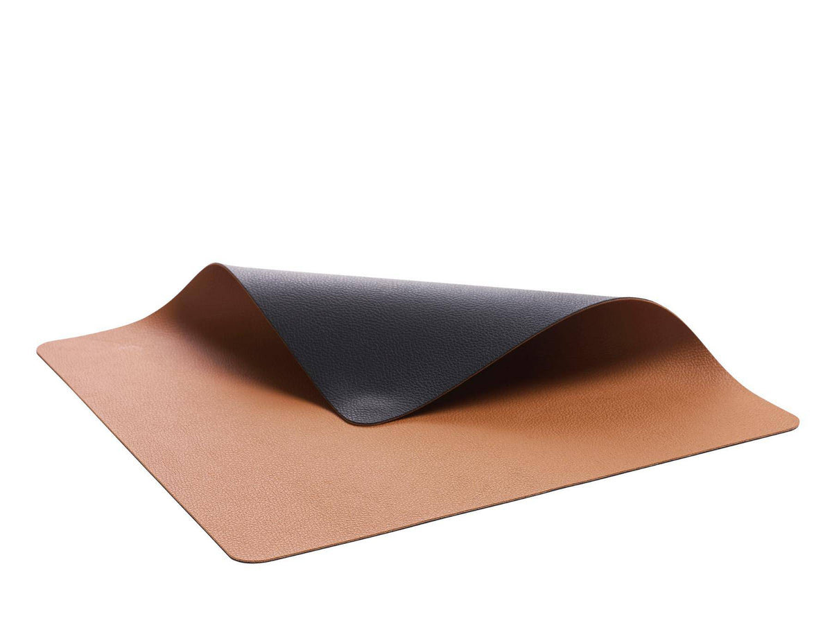 Bitz Placemat imitatie leer - dubbelzijdig te gebruiken Zwart/ Bruin 46 x 33 cm - set van 4 stuks
