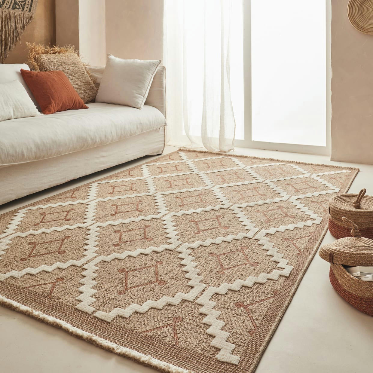 TULUM - Tapis intérieur et extérieur aspect jute géométrique terra-160x230