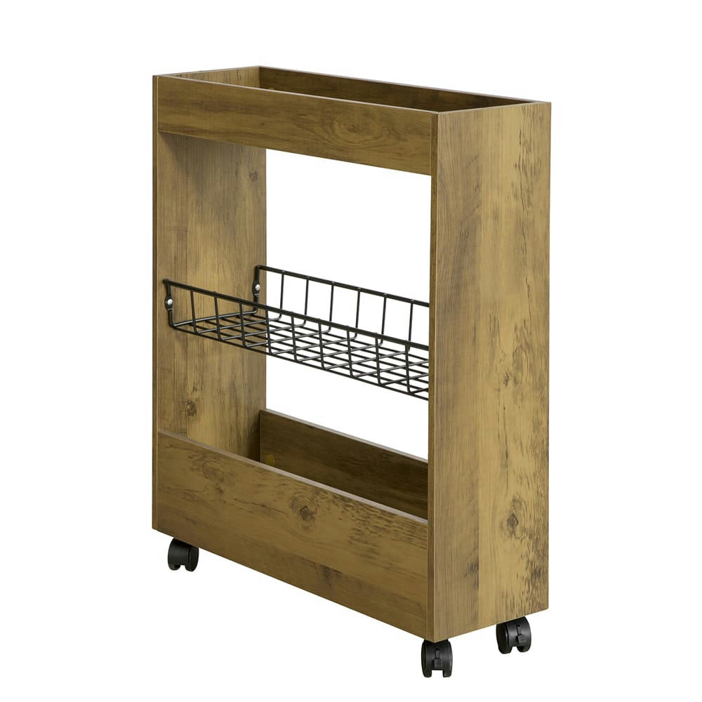 - Chariot de rangement 3 niveaux en métal et en bois naturel