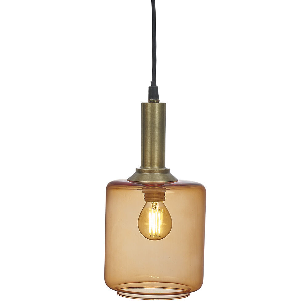 Suspension vintage en verre et métal Ø13xH25cm