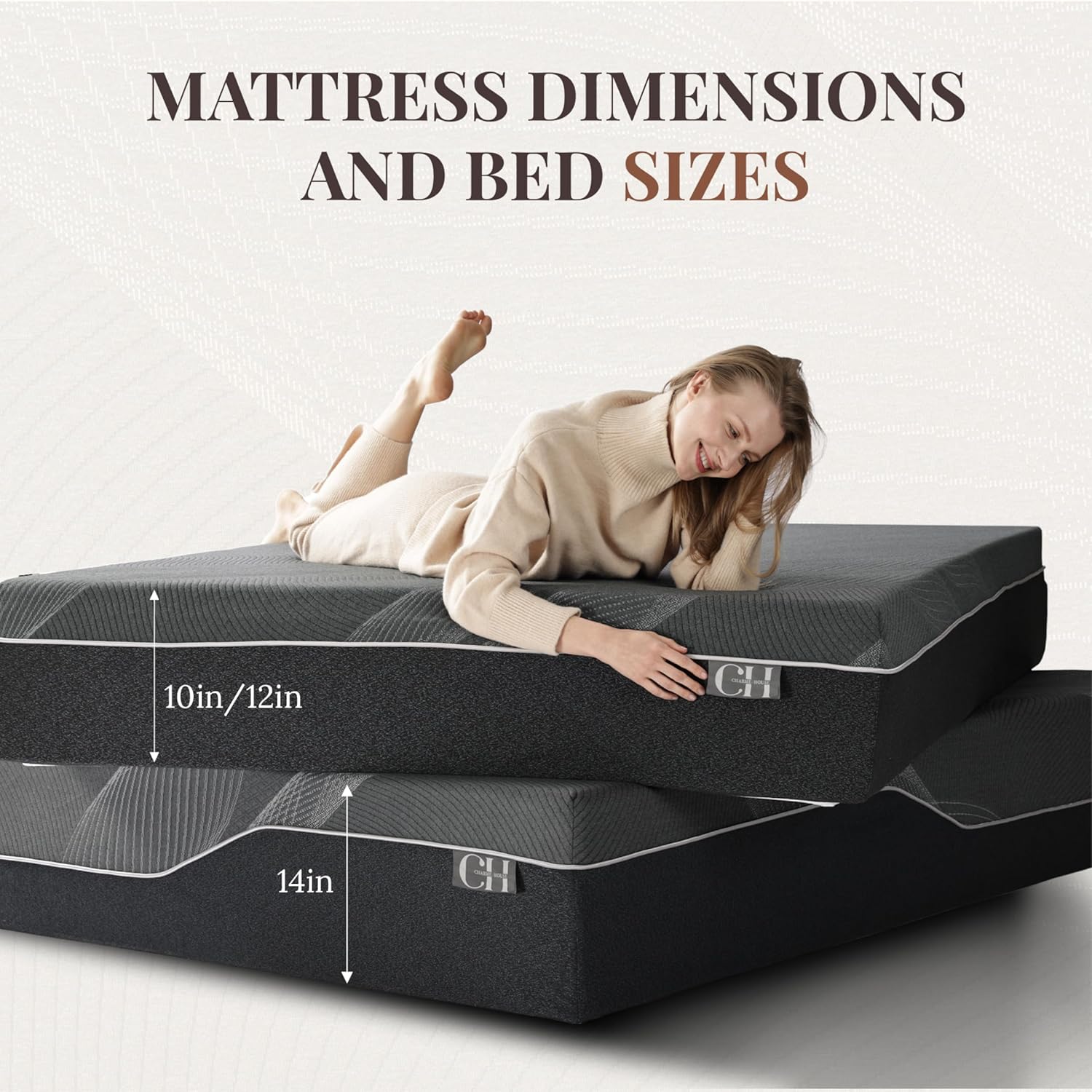 CH Charme House 12 Inch Queen Mattress, Bamboo-Charcoal Memory Foam Mattress, Cooling & Pressure Relief, Bed in a Box, Foam Made in USA & CertiPUR-US Certified, 60'x80'x12', Black