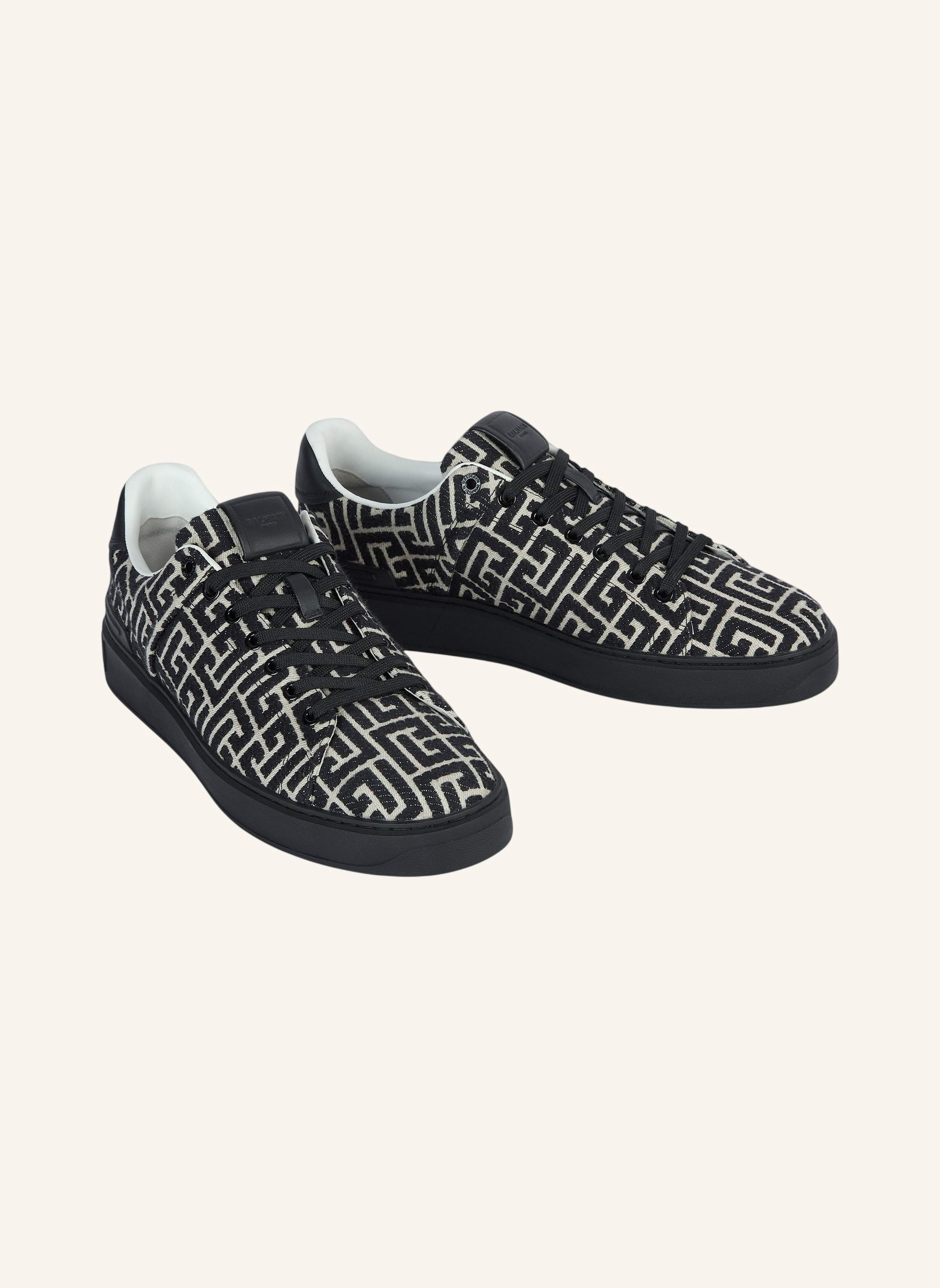 BALMAIN B-Court Sneakers aus Leder und Monogramm-Jacquard