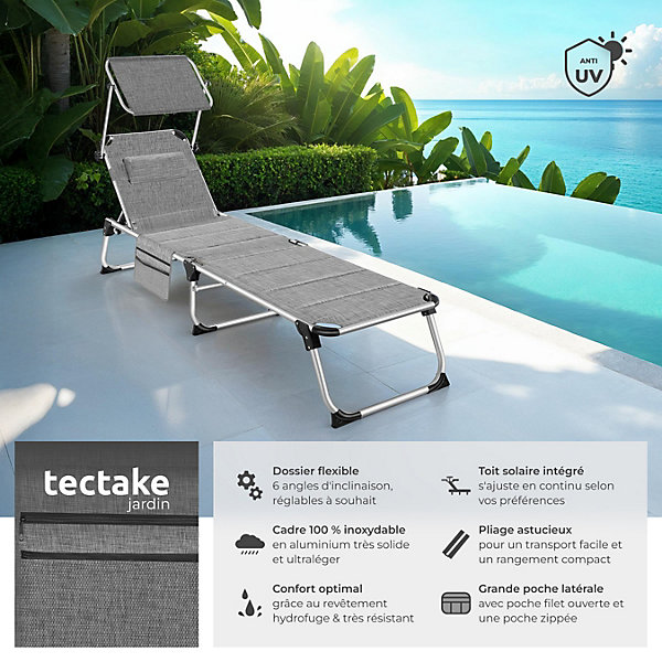 Bain de soleil en polychlorure de vinyle et aluminium gris tâcheté