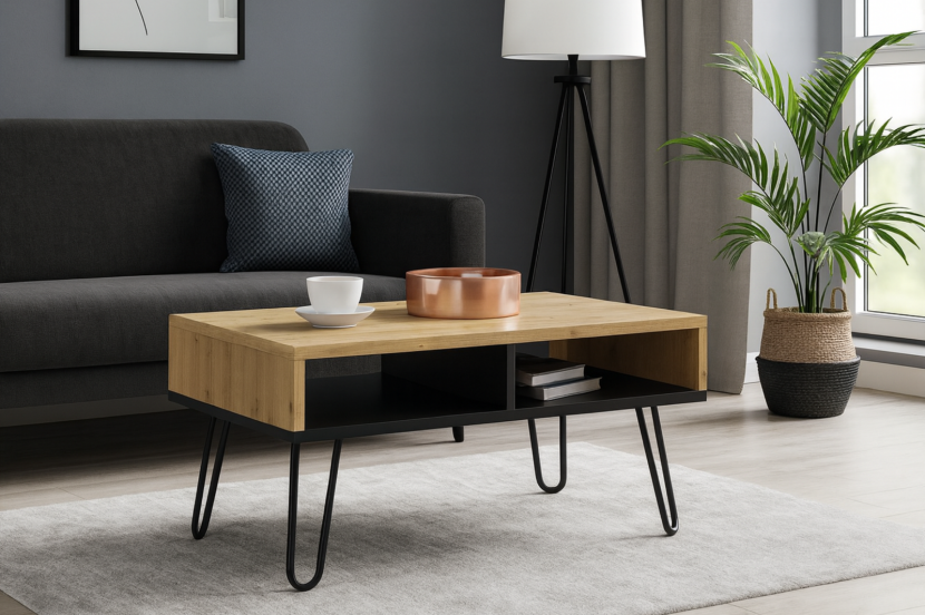 Stolik kawowy SANDOR loft - Dąb Artisan / Czarny