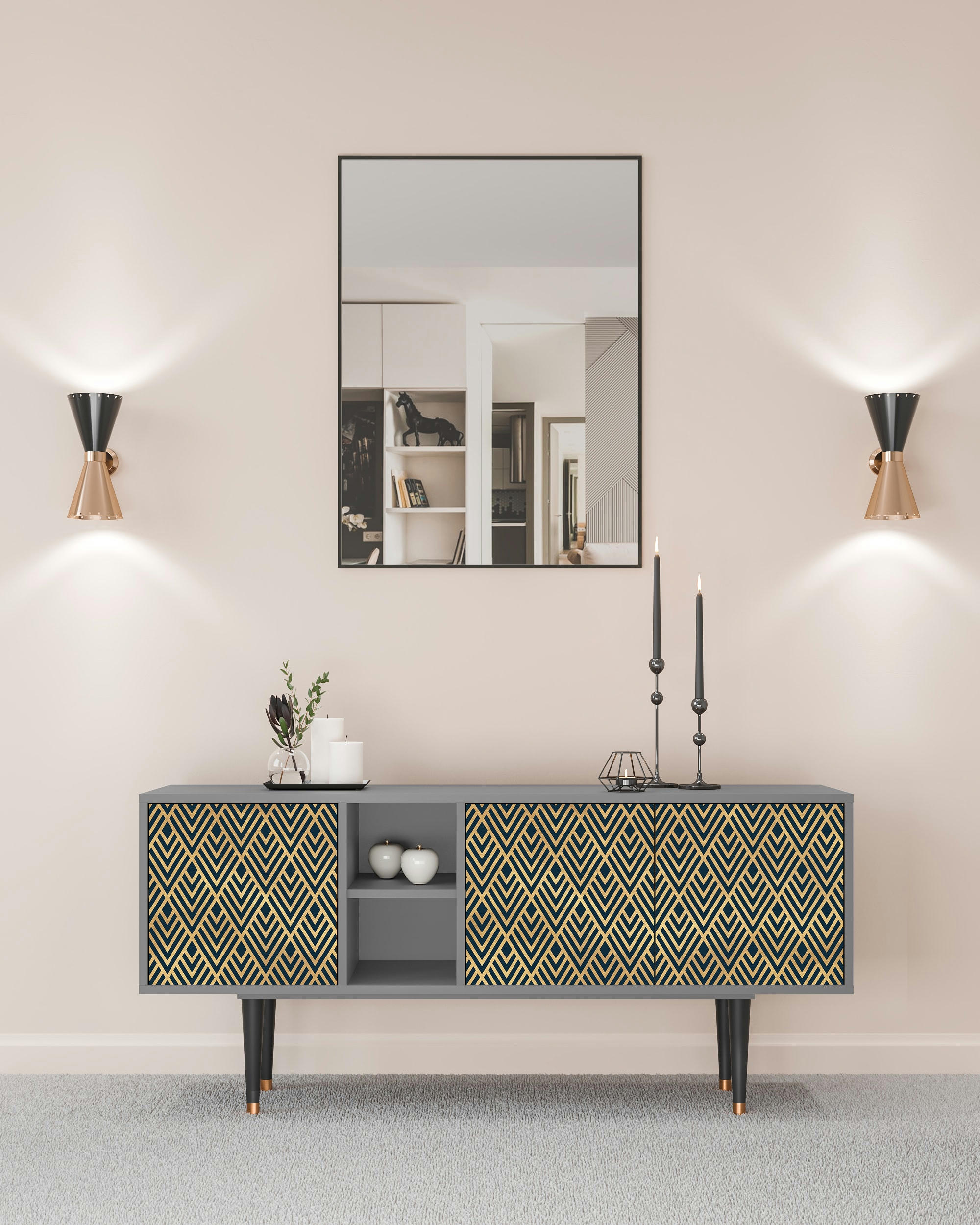 EGYPT TRIANGLES - Meuble TV  bleu 3 tiroirs L 150 cm