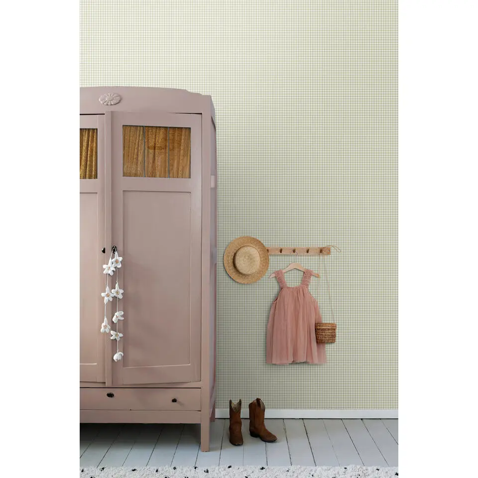 ESTAhome behang ruitmotief vergrijsd groen - 50 x 900 cm