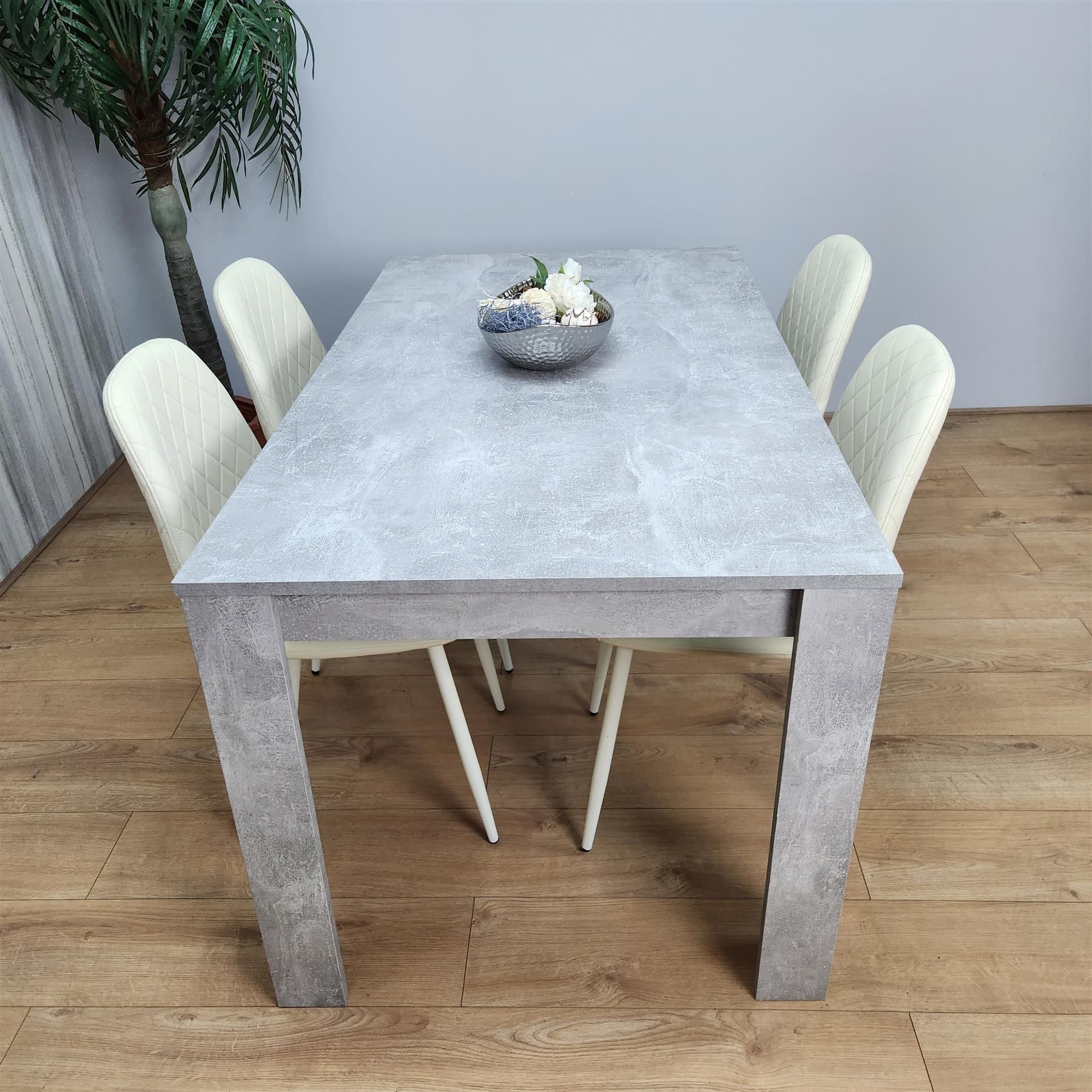 KOSY KOALA Wooden Rectangle Dining Table Set - Dining Table with Set of 4 Cream Chairs - Dining Room Furniture
