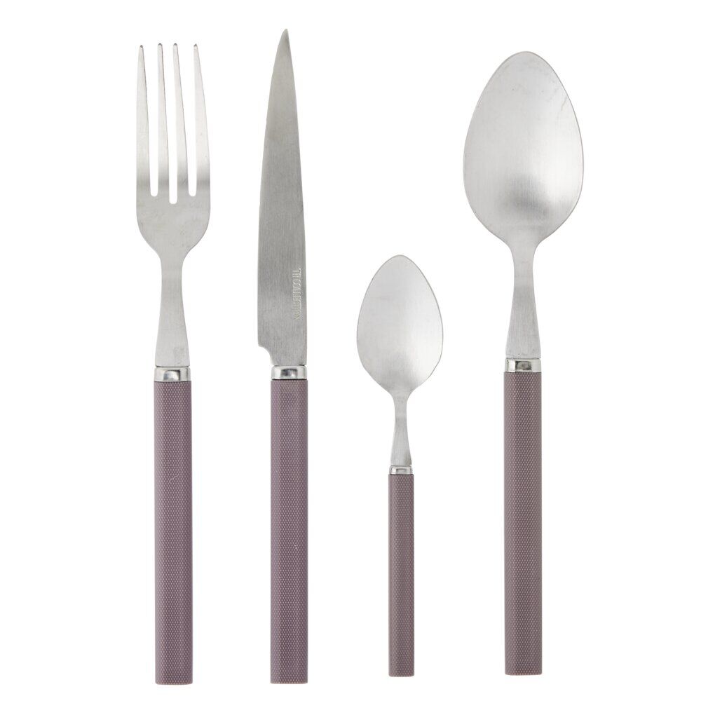 Ménagère 16 pièces acier inoxydable manche texturé rosé