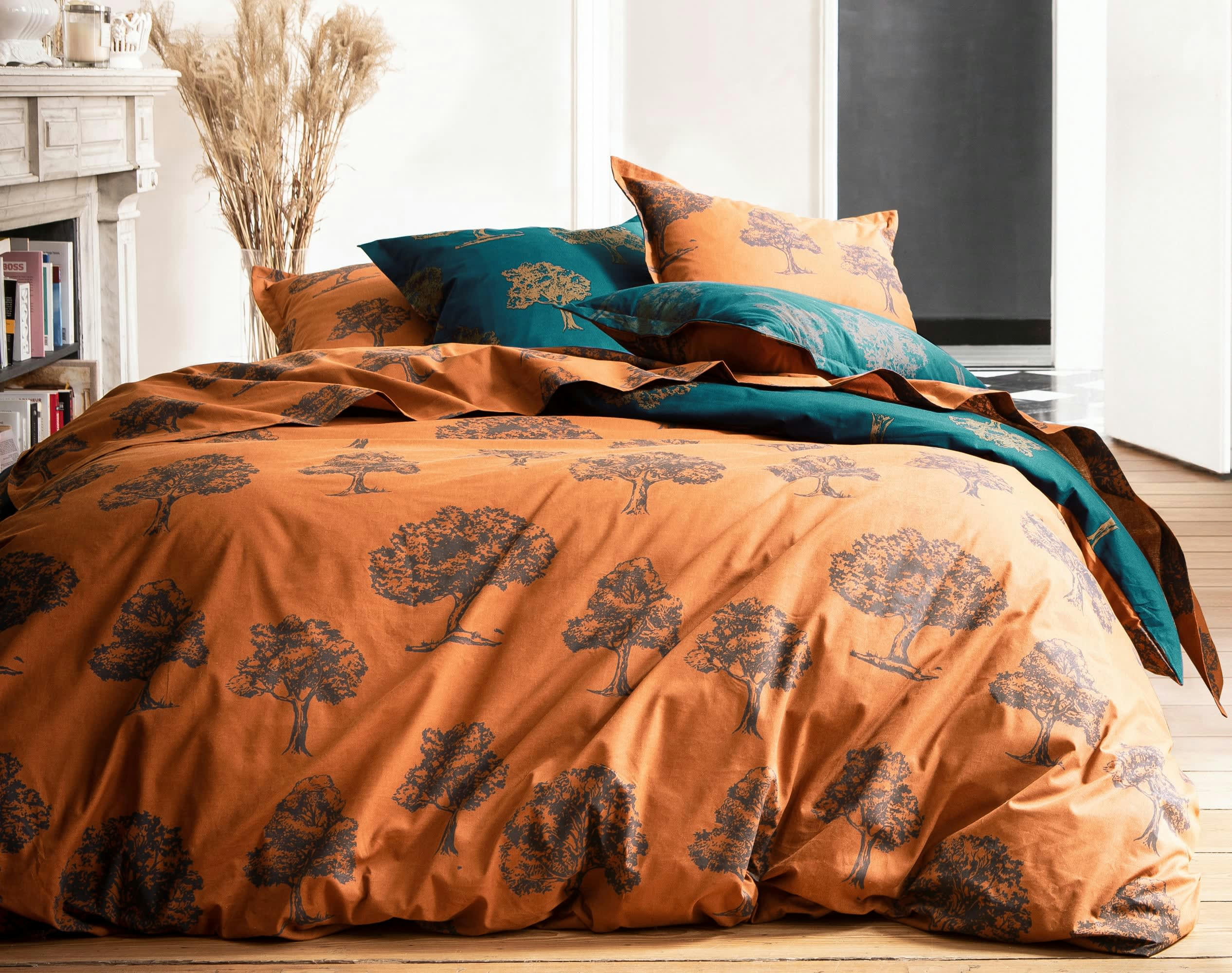 ARBRES - Housse de couette 260x240 en coton marron caramel