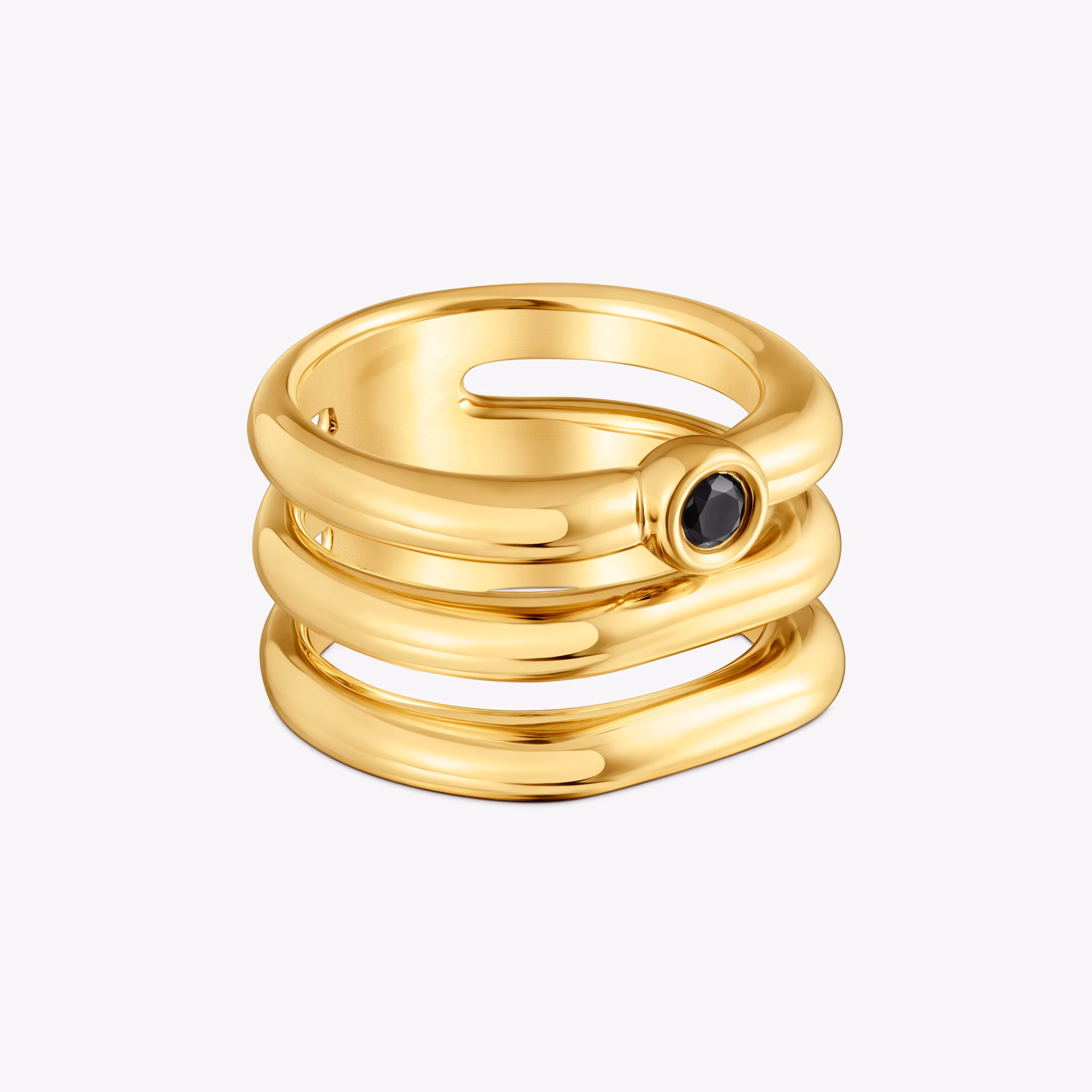 Anillo triple con baño de oro 18 kt sobre plata y espinela negra Line