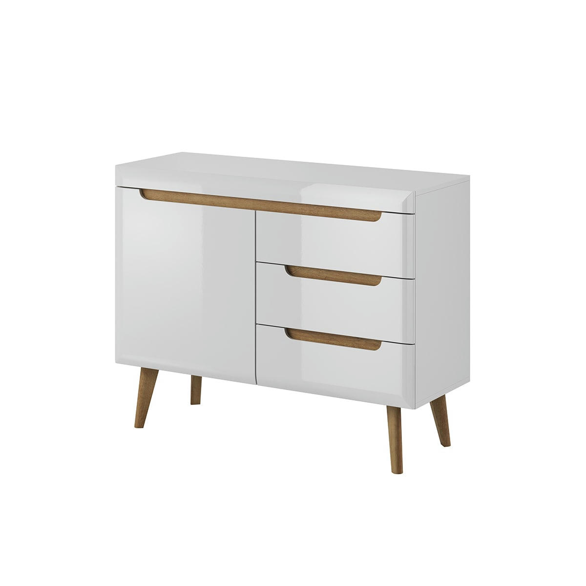- Buffet 1 porte 3 tiroirs blanc et naturel