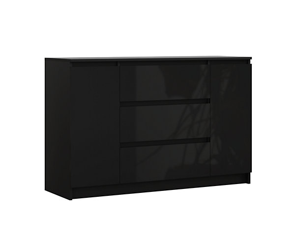 Commode, noir mat, noir brillant, 120 x 39 x 78 cm, 2 portes, 3 tiroirs