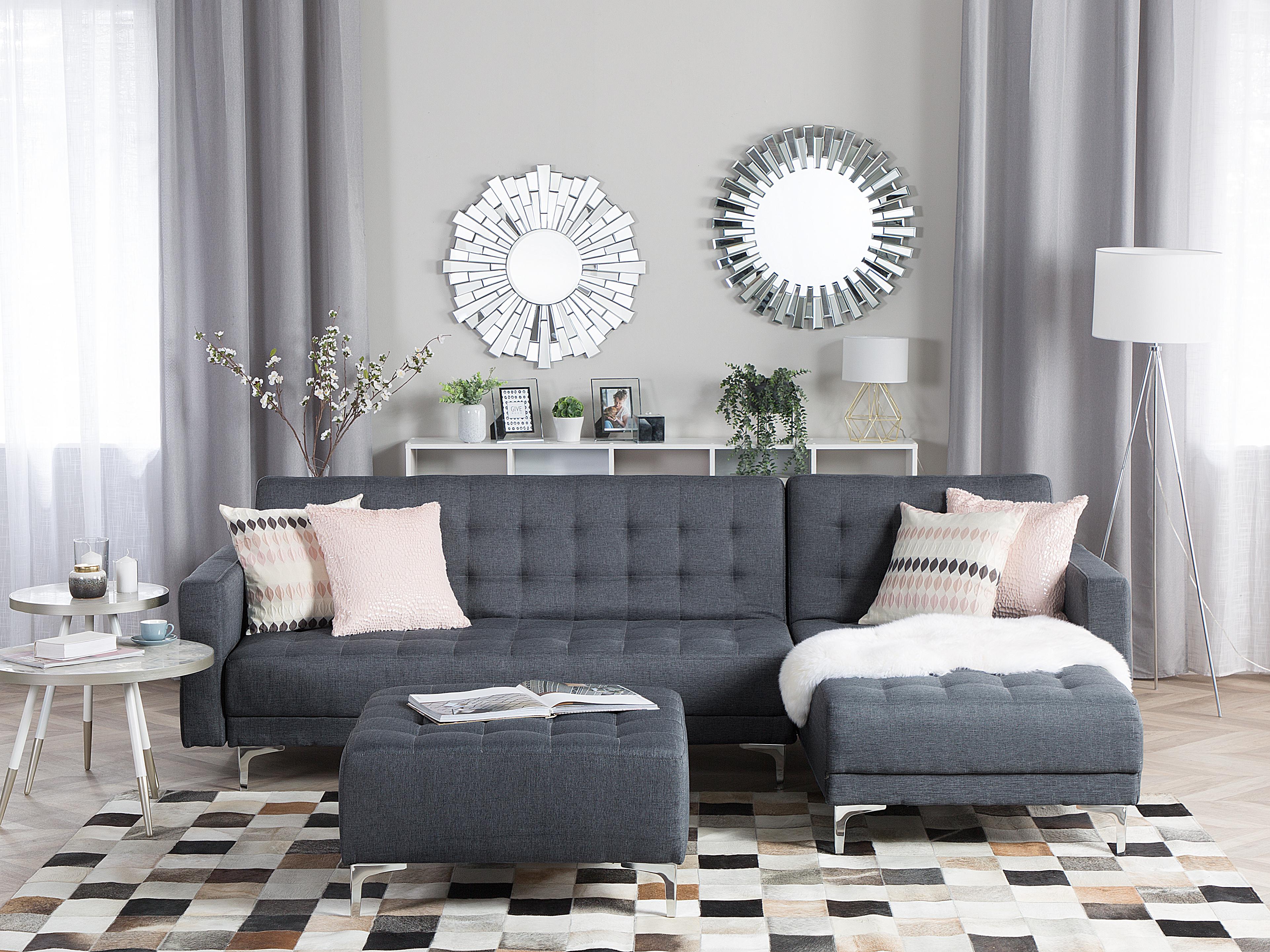 Modular Corner Sofa Bed 4 Seater ABERDEEN Fabric Dark Grey Left Hand