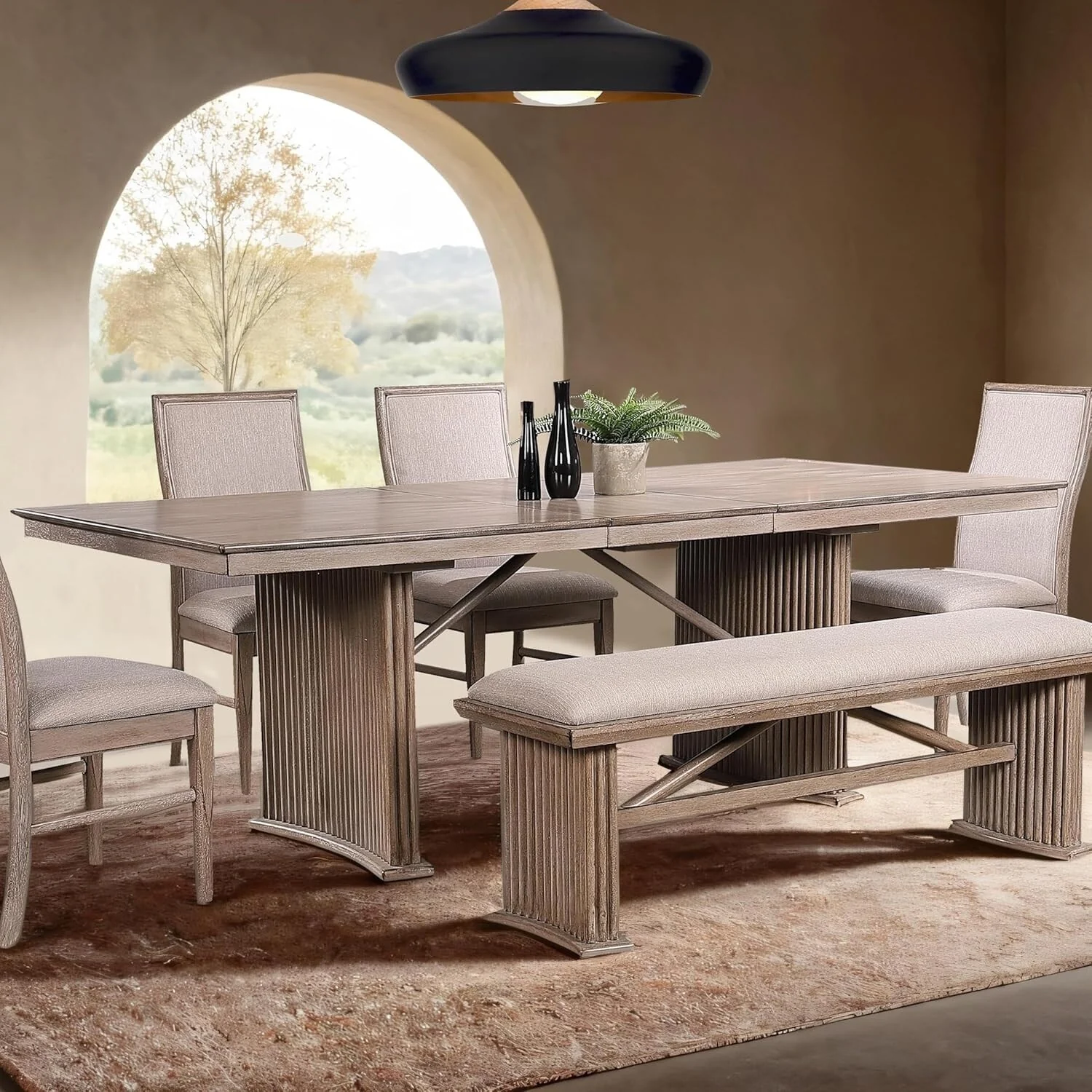 Rectangular Wooden Dining Table with 1 Extendable Leaf in Natural Ash - Natural Ash