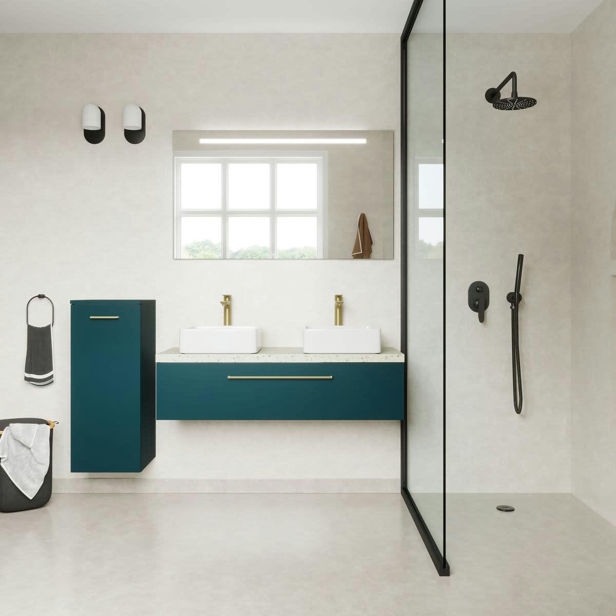 GLASGOW - Meuble salle de bain 2 vasques posées 120cm 1 tiroir Bleu