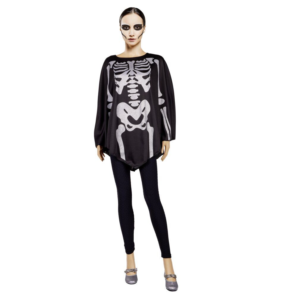 Poncho adulte Halloween imprimé squelette pailleté TU
