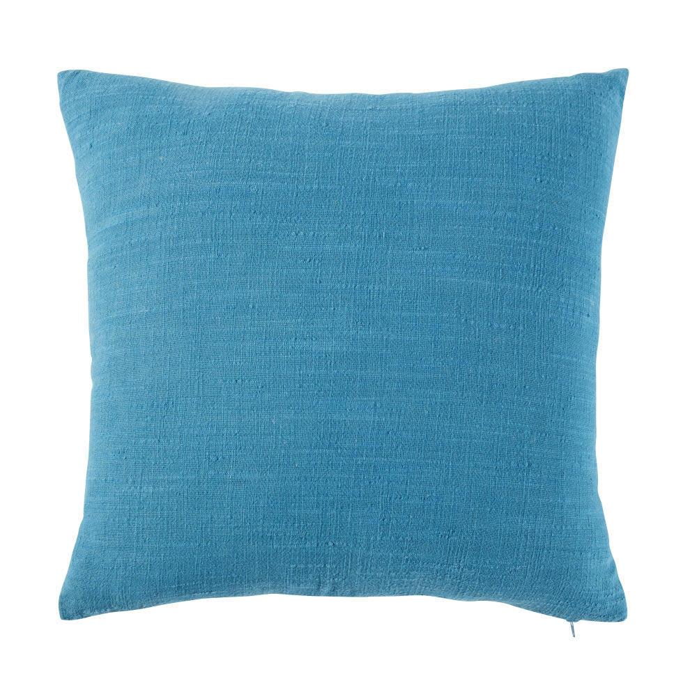 LONG BEACH - Coussin en coton bleu motif imprimé doré 45x45