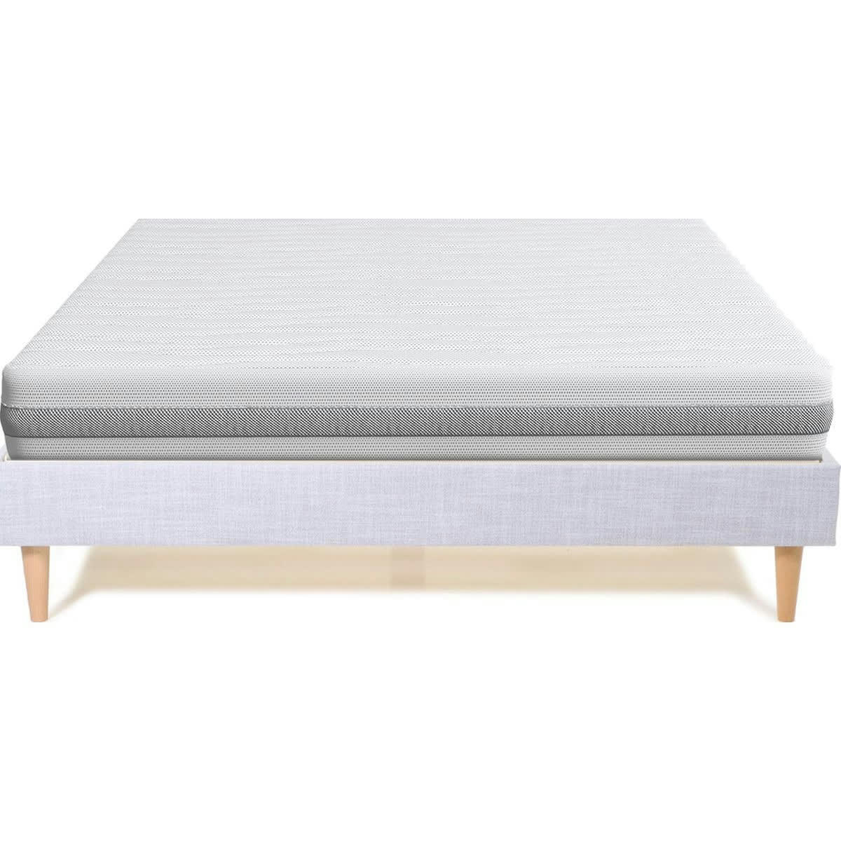 ENSEMBLE DINA - Ensemble Lit en tissu gris clair 140x190 +Matelas mousse 19cm