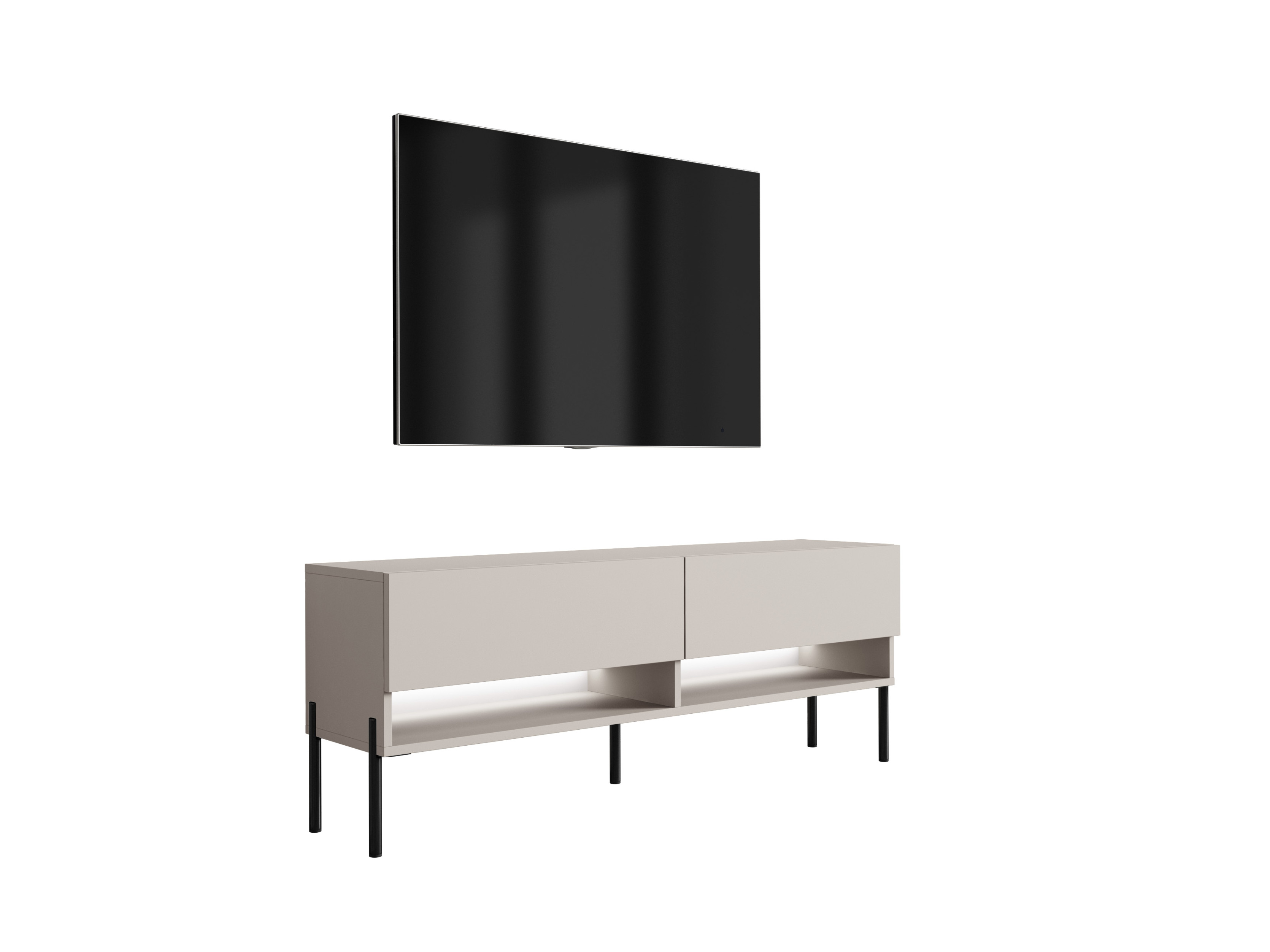 Szafka RTV Kaszmir, nogi proste czarne, LED biały, 140 × 32 × 52 cm