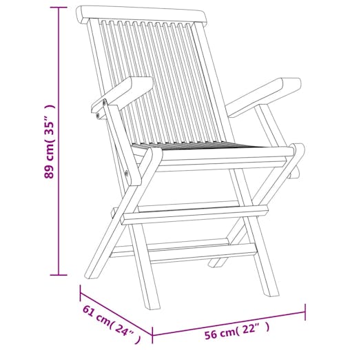 NNEVL Folding Garden Chairs 2 pcs Grey 56x61x89 cm Solid Wood Teak