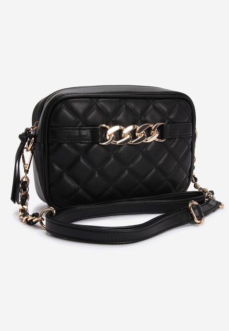 Womens Black Quilted Chain Cross Body Bag