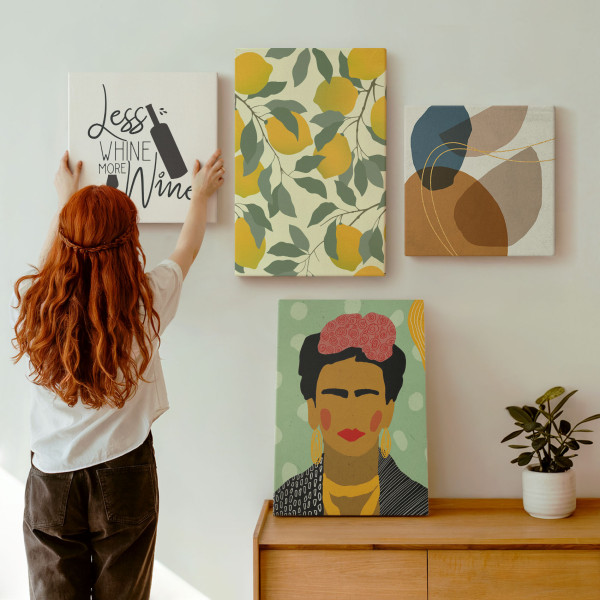 Obraz canvas 4 częściowy Cytryny wino Frida |40x40, 40x60| Wallfluent