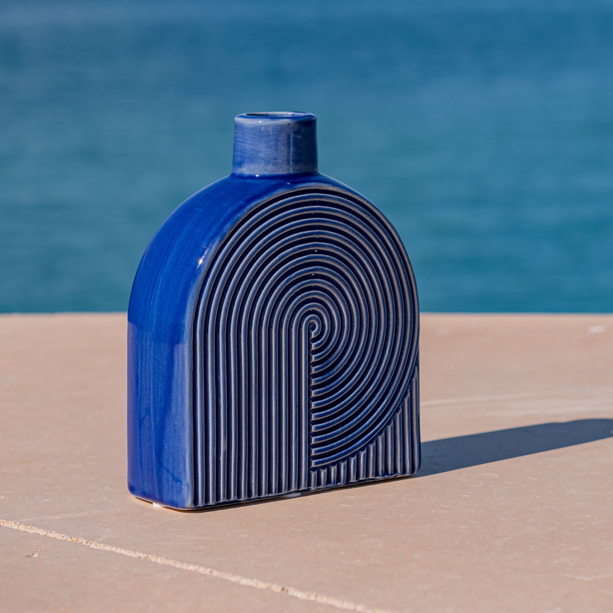 LAUZERTE - Vase contemporain en grès H16cm - bleu