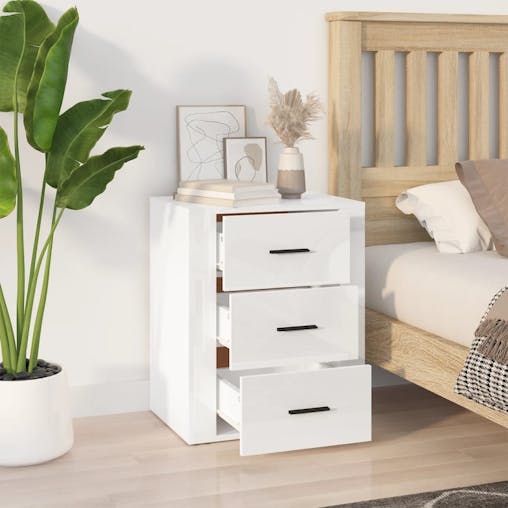 NNEVL Bedside Cabinet High Gloss White 50x36x60 cm Engineered Wood