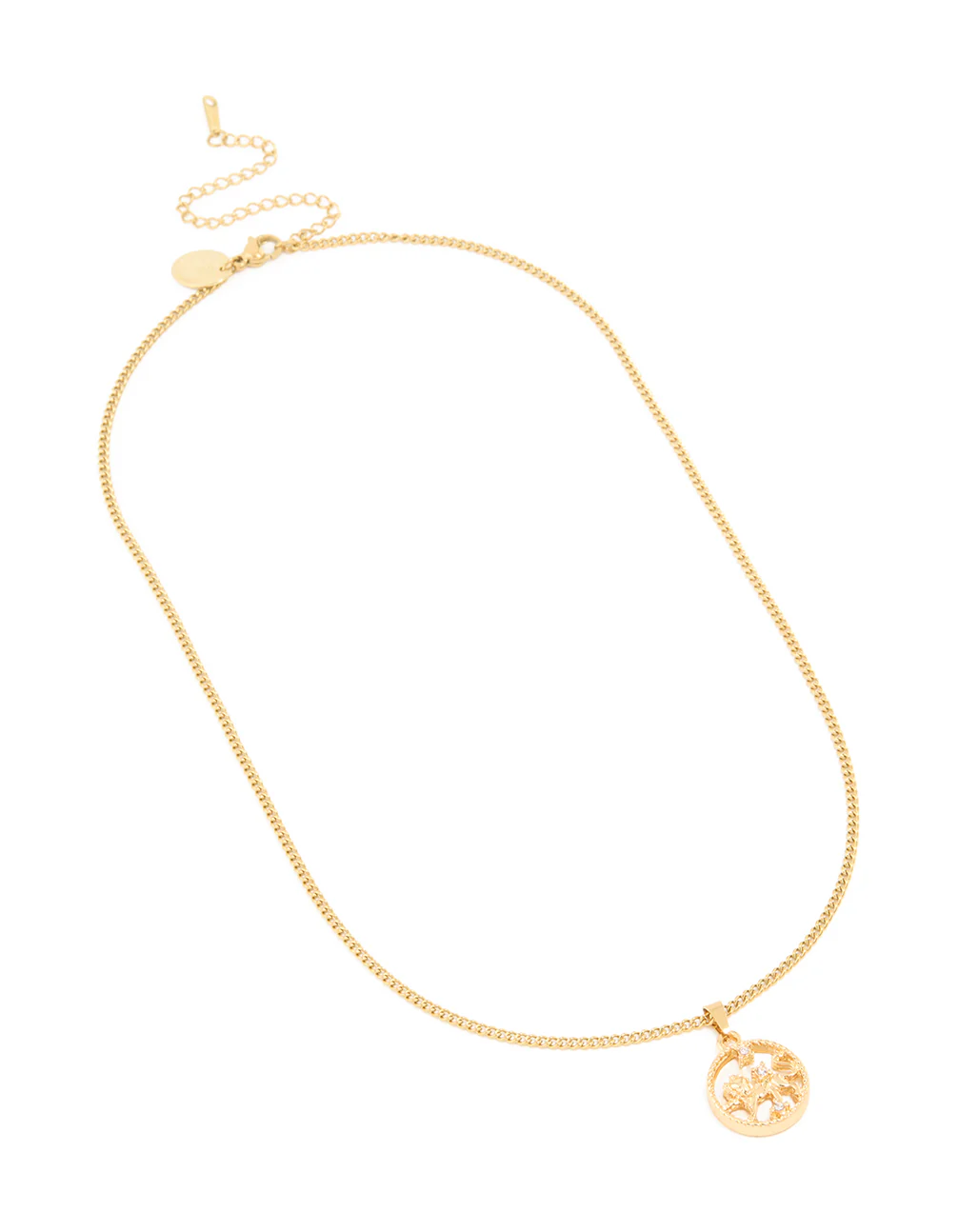Waterproof Gold Plated Stainless Steel Circle Leo  Zodiac Sign Necklace