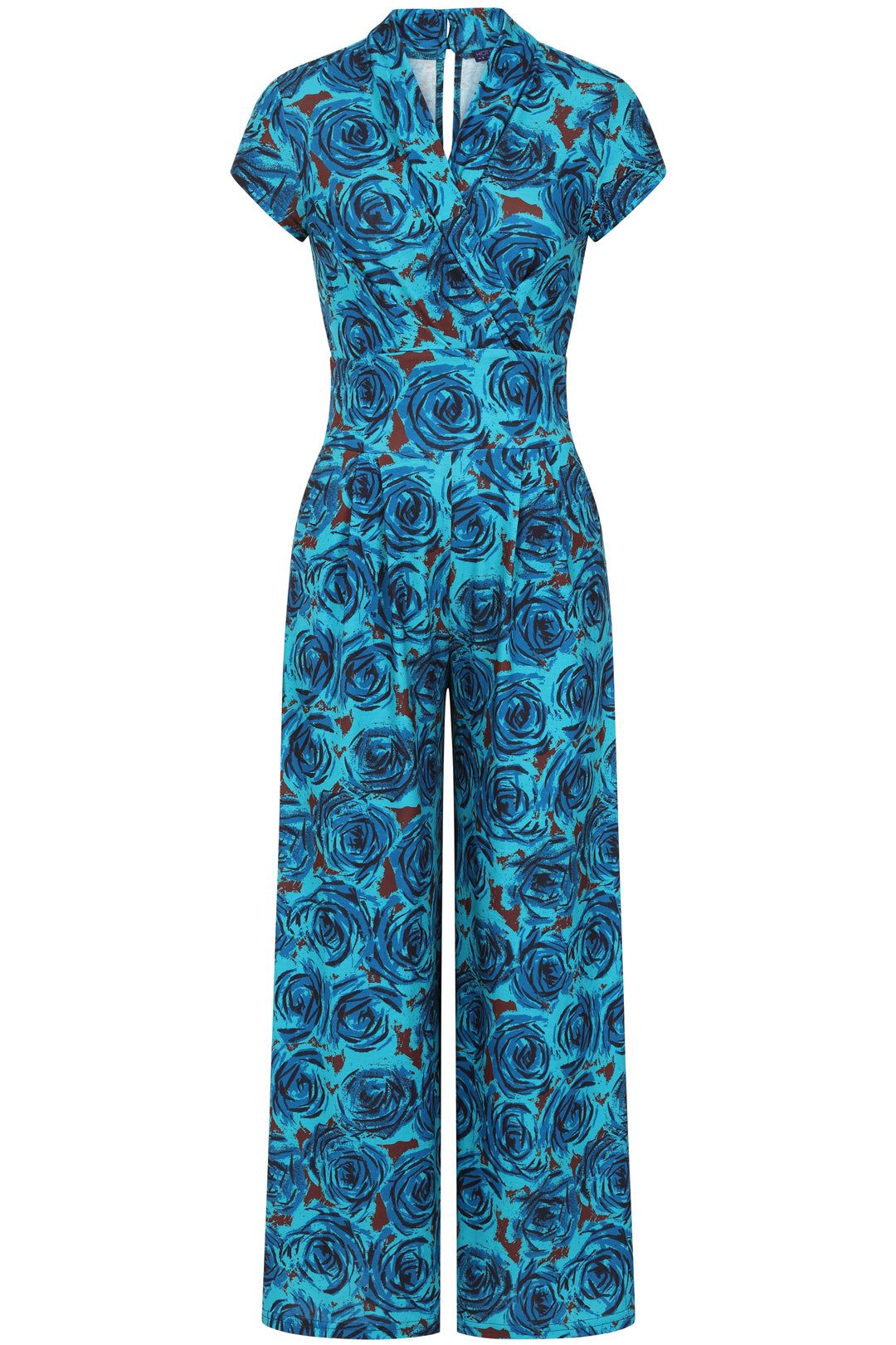 Hot Squash V Neck Wide Leg Jumpsuit with Cap Sleeves