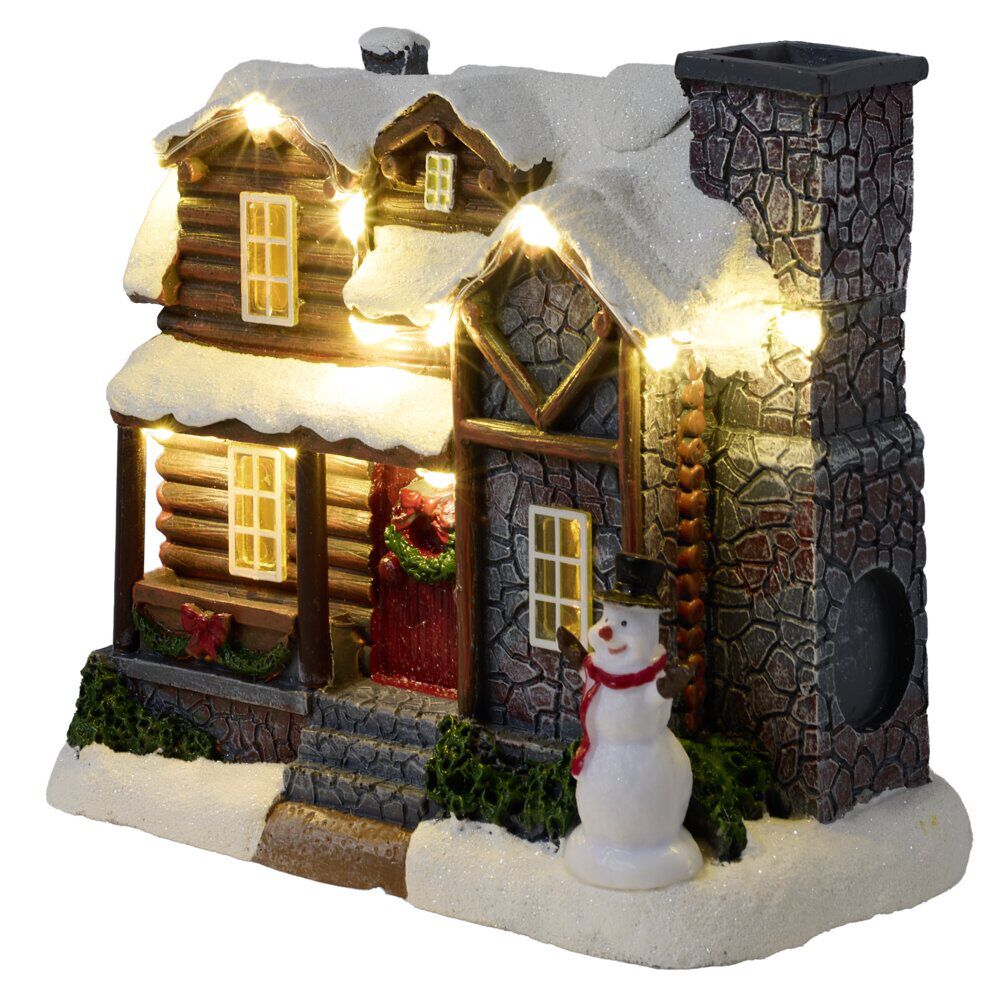 Village de No&euml;l LED animé scène fumée de cheminée 15x8xH13cm