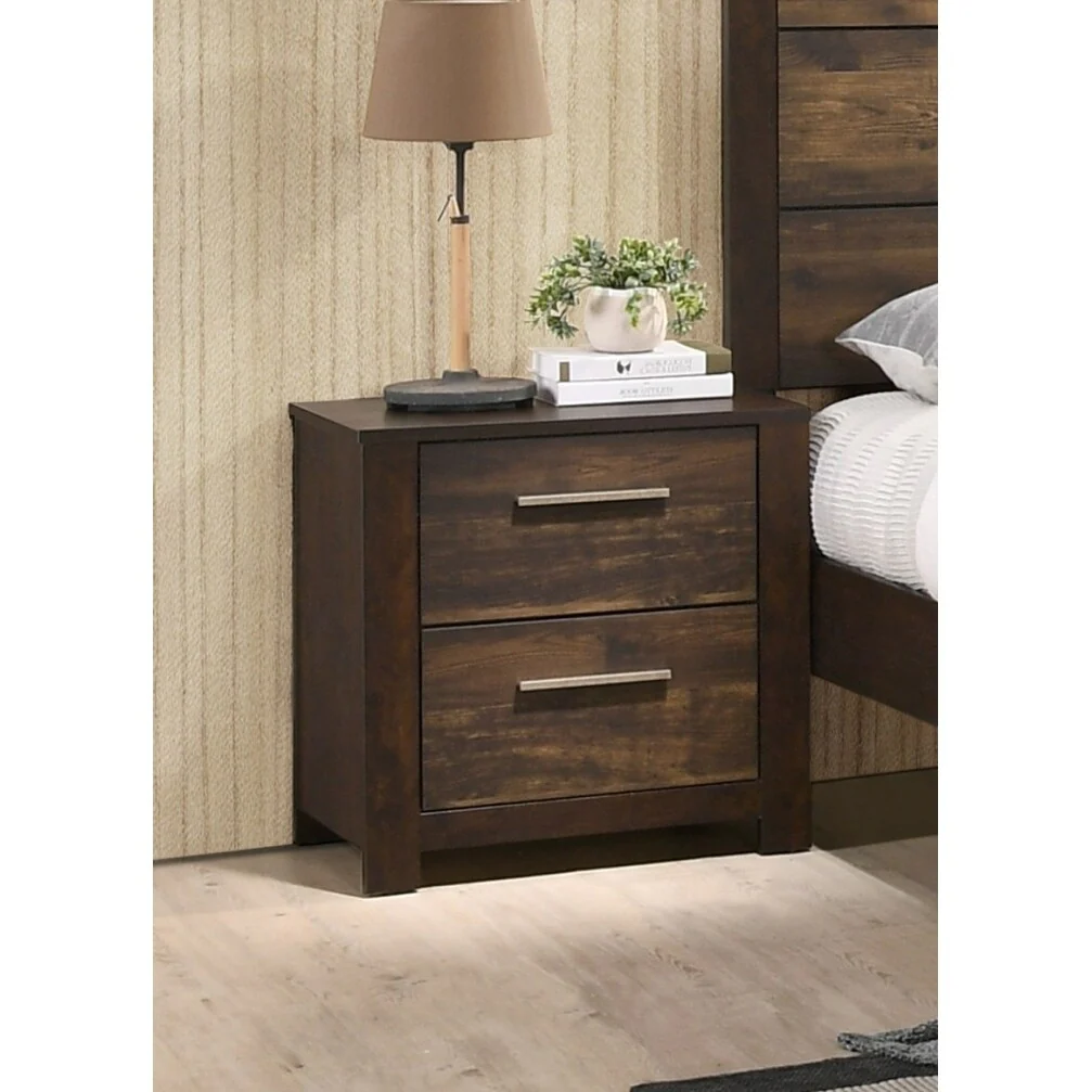 Rustic 1pc Nightstand Wooden Mahogany Bedside Table 2-Drawers Classic Bedroom Furniture
